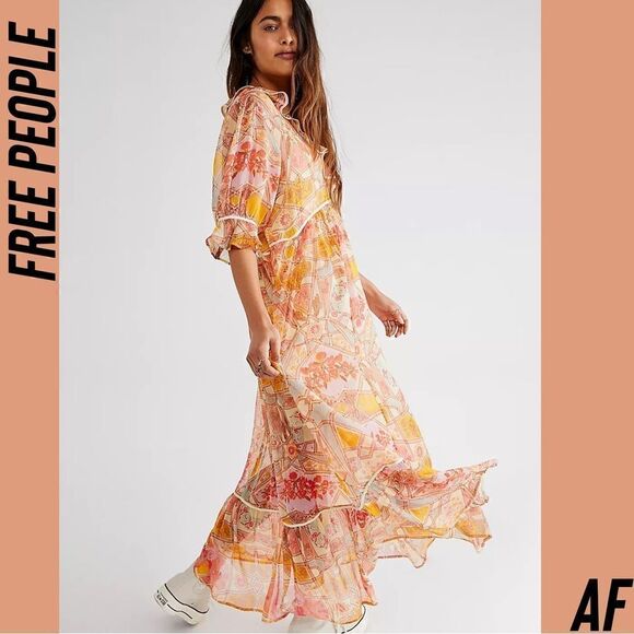 FREE PEOPLE CARMELA MAXI DRESS IN TEA COMBO NEW - Picture 1 of 10